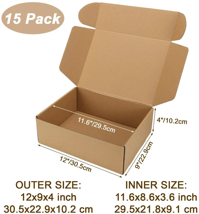 Alt view image 3 of 7 - 12x9x4 inch Cardboard Shipping Boxes, Set of 15 Gift Boxes, Brown Single Corrugated, DIY Cardboard, Easy Fold, Shape Well, Self locking, Book, Shoe, Clothes, Shirt, Gift Wrap, Small Business