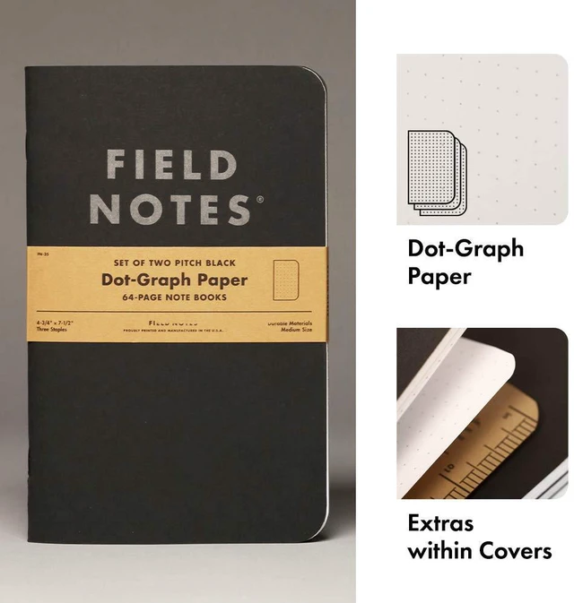 Alt view image 2 of 6 - 2-Pack Pitch Black Notebooks (4.75" X 7.5"), Dot-graph, 64 Pages | Thin Pocket Sized EDC Notebook With 90 GSM Paper & Paperback Cover | Work Notebooks For Note Taking | Made in the USA