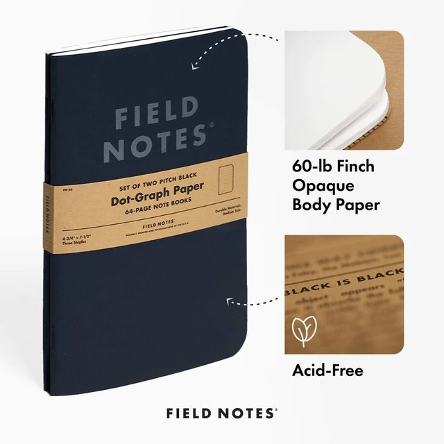 Alt view image 4 of 6 - 2-Pack Pitch Black Notebooks (4.75" X 7.5"), Dot-graph, 64 Pages | Thin Pocket Sized EDC Notebook With 90 GSM Paper & Paperback Cover | Work Notebooks For Note Taking | Made in the USA