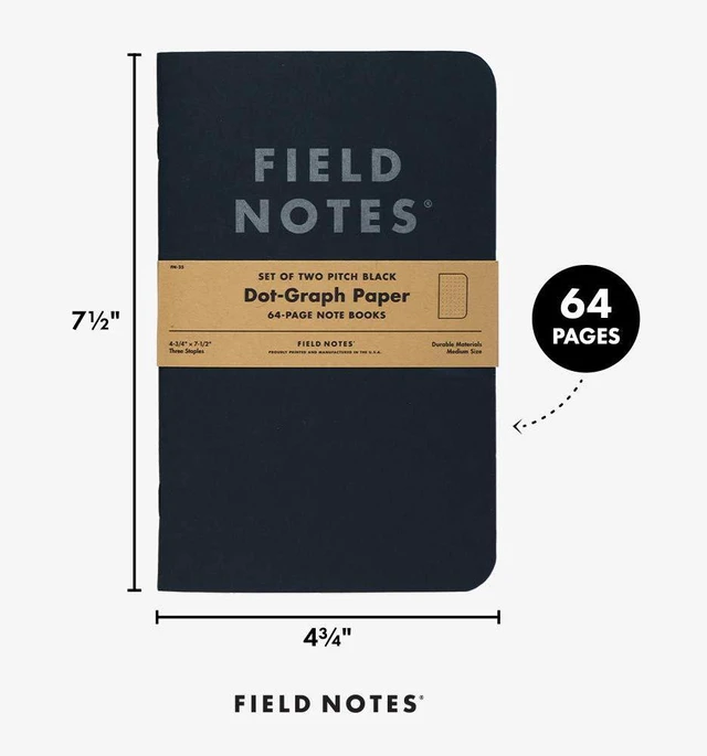 Alt view image 5 of 6 - 2-Pack Pitch Black Notebooks (4.75" X 7.5"), Dot-graph, 64 Pages | Thin Pocket Sized EDC Notebook With 90 GSM Paper & Paperback Cover | Work Notebooks For Note Taking | Made in the USA