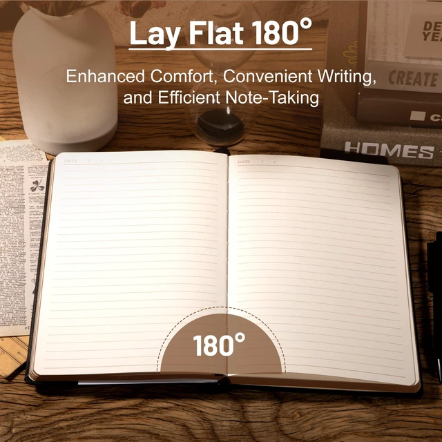 Alt view image 4 of 7 - Compass Leather Journal for Men Women, A5 Lined Notebook Writing Gift 288 Pages 100 GSM Acid-free Paper, Bleed-free, Pen holder, Lay Flat, For Daily Writing, Office, Gifting