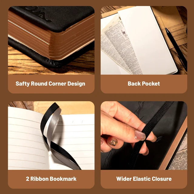Alt view image 6 of 7 - Compass Leather Journal for Men Women, A5 Lined Notebook Writing Gift 288 Pages 100 GSM Acid-free Paper, Bleed-free, Pen holder, Lay Flat, For Daily Writing, Office, Gifting