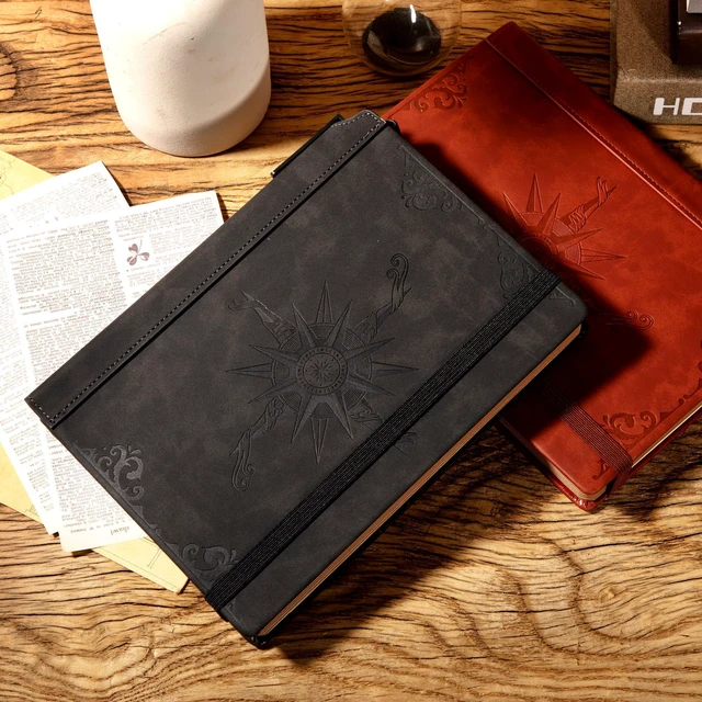 Alt view image 7 of 7 - Compass Leather Journal for Men Women, A5 Lined Notebook Writing Gift 288 Pages 100 GSM Acid-free Paper, Bleed-free, Pen holder, Lay Flat, For Daily Writing, Office, Gifting