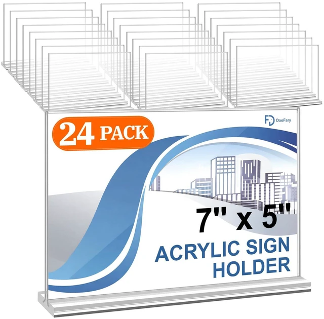 Main image of Acrylic Sign Holder 5 x 7 Horizontal, 24 Pack Double-Sided Clear Acrylic Tabletop Picture Frame, Double-Sided Table Number and Reserved Sign Display for Weddings and Restaurants