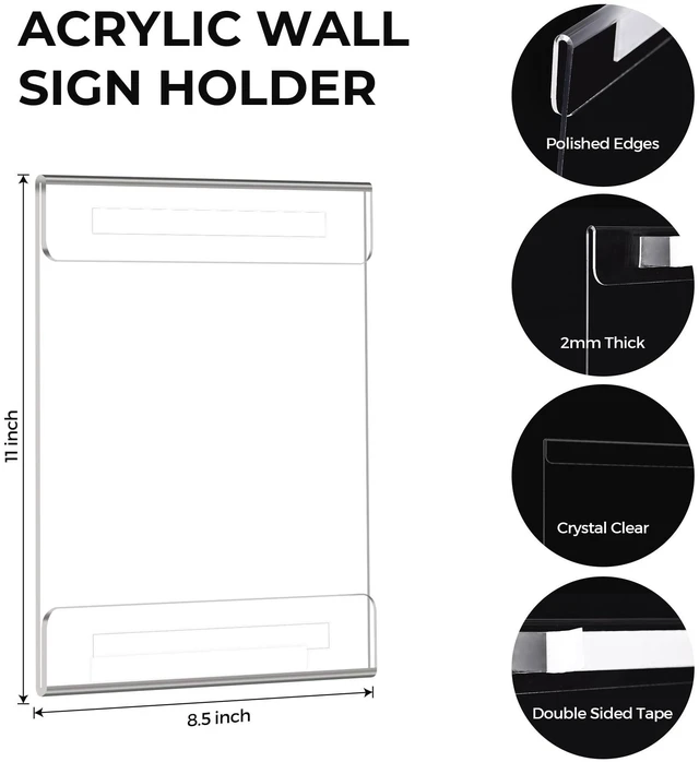 Alt view image 3 of 7 - 18 Pack 8.5x11 Acrylic Sign Holder Wall Mount, Plastic Wall Signs Acrylic Frame Photo Menu Flyer Display Holders with Adhesive Tape for Office, Home, Store, Restaurant - No Drilling