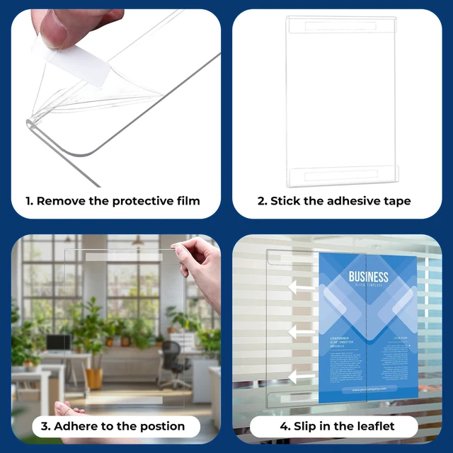 Alt view image 5 of 7 - 18 Pack 8.5x11 Acrylic Sign Holder Wall Mount, Plastic Wall Signs Acrylic Frame Photo Menu Flyer Display Holders with Adhesive Tape for Office, Home, Store, Restaurant - No Drilling