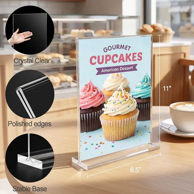 Alt view image 2 of 7 - Acrylic Sign Holder 8.5 x 11, 18 Pack Double-Sided Display Clear T Shape Table Sign Stand, Menu Holder and Flyer Display Stand for Offices, Stores, Restaurants, Weddings and Parties
