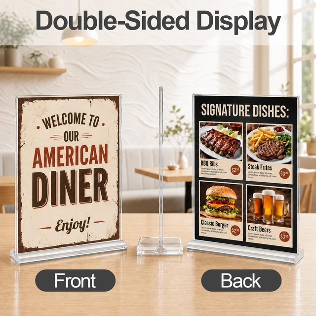 Alt view image 3 of 7 - Acrylic Sign Holder 8.5 x 11, 18 Pack Double-Sided Display Clear T Shape Table Sign Stand, Menu Holder and Flyer Display Stand for Offices, Stores, Restaurants, Weddings and Parties