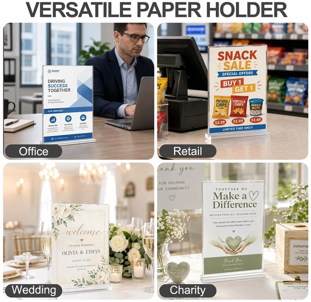 Alt view image 6 of 7 - Acrylic Sign Holder 8.5 x 11, 18 Pack Double-Sided Display Clear T Shape Table Sign Stand, Menu Holder and Flyer Display Stand for Offices, Stores, Restaurants, Weddings and Parties