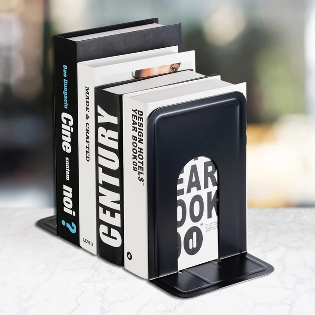 Alt view image 7 of 7 - 8.5 in Extra Large Heavy Duty Book Ends, Black Metal Bookends Premium Non-Skid Bookend for Shelves, Classic Book Stopper for Books/Movies/CDs/Games, 8.5 x 5.9 x 7.8 in,4 Pairs