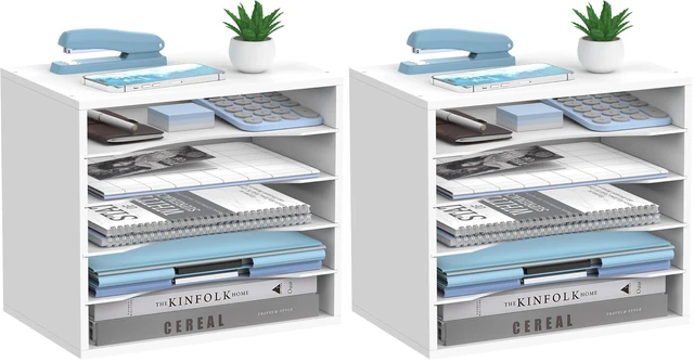 Main image of 5-Tier Wood Desk Organizer, Paper Tray Organizer for Desk with Adjustable Storage Shelves, Desktop Mail Organizer and Paper Sorter Mail Holder for Office Home Classroom, White (Pack of 2)