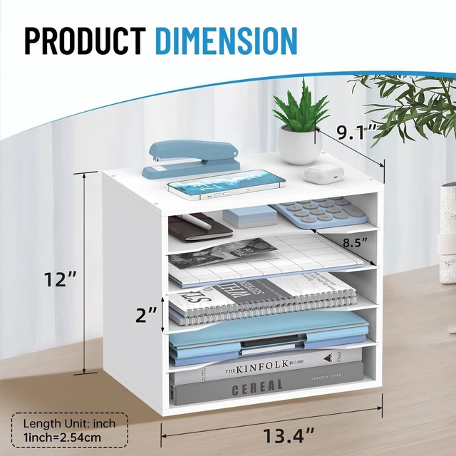 Alt view image 3 of 7 - 5-Tier Wood Desk Organizer, Paper Tray Organizer for Desk with Adjustable Storage Shelves, Desktop Mail Organizer and Paper Sorter Mail Holder for Office Home Classroom, White (Pack of 2)