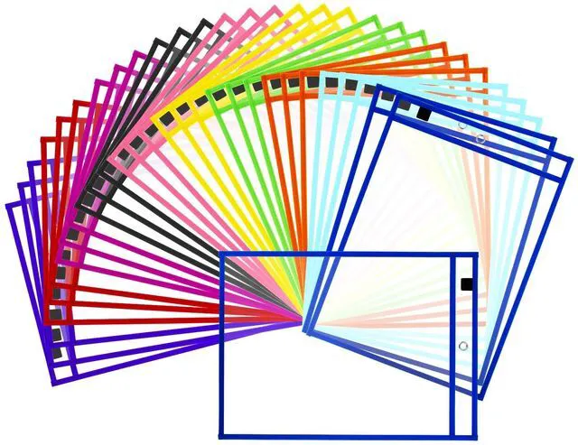 Main image of 50 Packs Dry Erase Pocket Sleeves, Reusable Clear Plastic Classroom Sleeves, 10x14 Inch Ticket Holders, for School/Office Organization