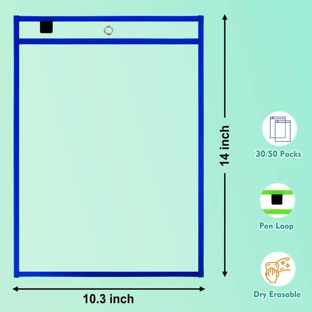 Alt view image 4 of 7 - 50 Packs Dry Erase Pocket Sleeves, Reusable Clear Plastic Classroom Sleeves, 10x14 Inch Ticket Holders, for School/Office Organization