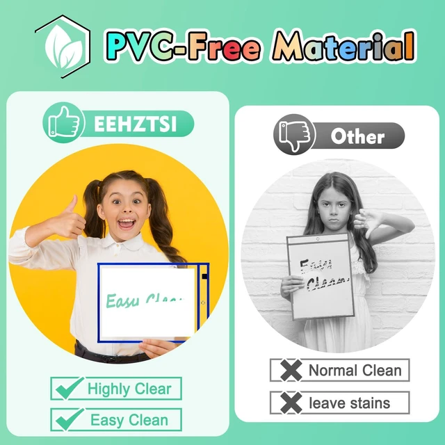 Alt view image 5 of 7 - 50 Packs Dry Erase Pocket Sleeves, Reusable Clear Plastic Classroom Sleeves, 10x14 Inch Ticket Holders, for School/Office Organization