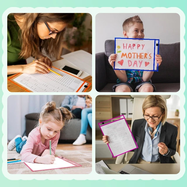 Alt view image 7 of 7 - 50 Packs Dry Erase Pocket Sleeves, Reusable Clear Plastic Classroom Sleeves, 10x14 Inch Ticket Holders, for School/Office Organization
