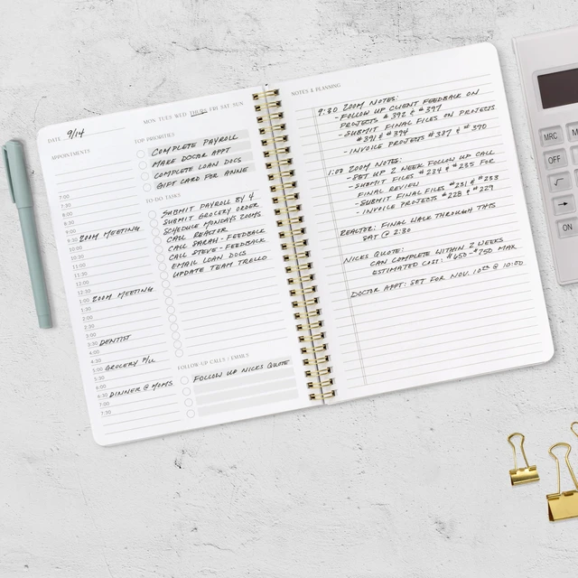Alt view image 7 of 7 - Beautiful Daily Planner And Notebook With Hourly Schedule - Spiral Notebook Aesthetic Spiral to Do List Notepad to Easily Organize Your Tasks and Appointments - School or Office Supplies