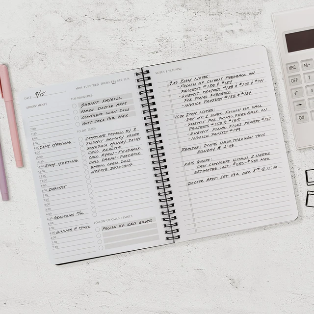 Alt view image 7 of 7 - Beautiful Daily Planner And Notebook With Hourly Schedule - Spiral Notebook Aesthetic Spiral to Do List Notepad to Easily Organize Your Tasks and Appointments - School or Office Supplies for Women