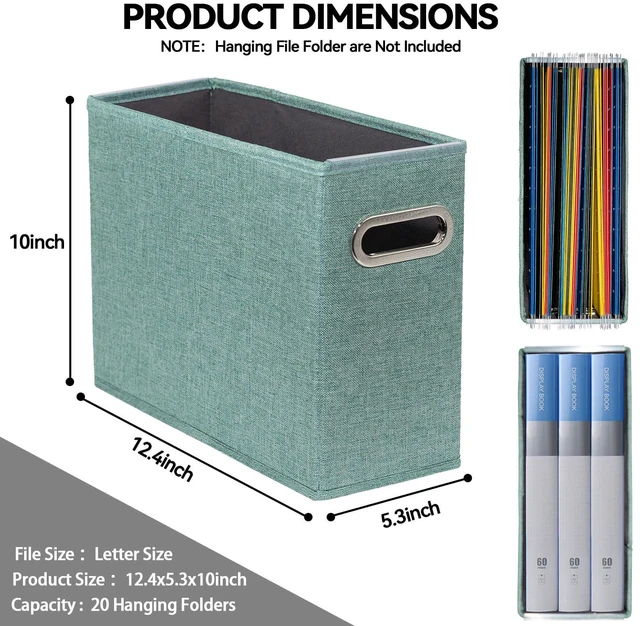 Alt view image 2 of 7 - 6 Pack Letter Size File Storage Box CollapsibleFabric Hanging File Folders Organizer, Portable Office Document Holder with Metal Handle, Smooth PVC Rails, Green
