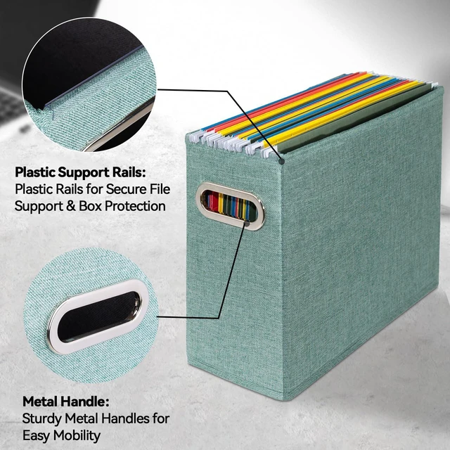 Alt view image 4 of 7 - 6 Pack Letter Size File Storage Box CollapsibleFabric Hanging File Folders Organizer, Portable Office Document Holder with Metal Handle, Smooth PVC Rails, Green