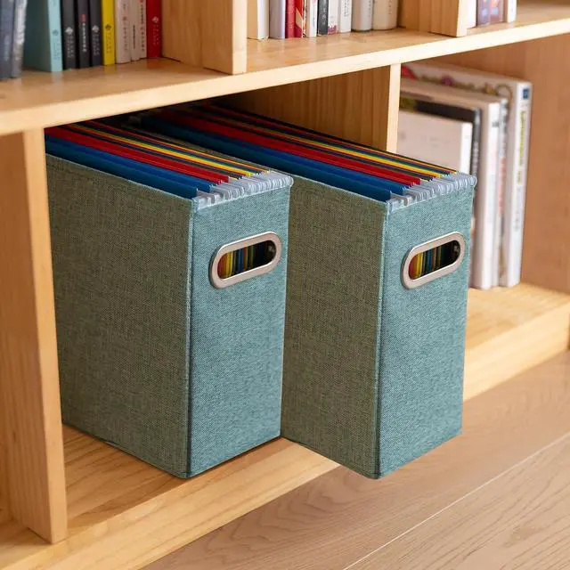 Alt view image 7 of 7 - 6 Pack Letter Size File Storage Box CollapsibleFabric Hanging File Folders Organizer, Portable Office Document Holder with Metal Handle, Smooth PVC Rails, Green