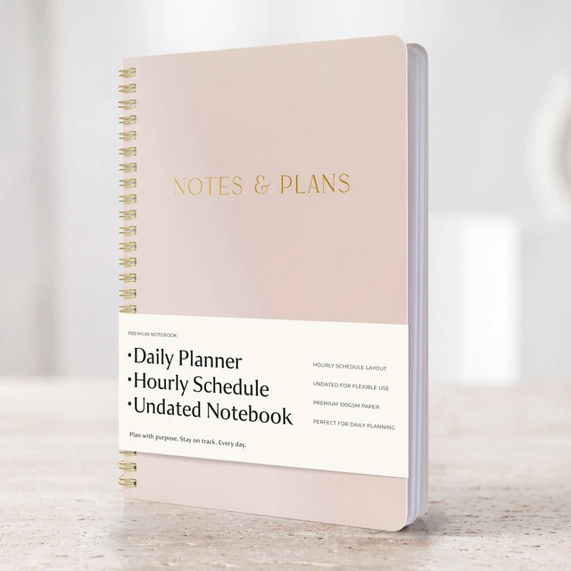 Main image of Beautiful Daily Planner And Notebook With Hourly Schedule - Spiral Notebook Aesthetic Spiral to Do List Notepad to Easily Organize Your Tasks and Appointments - School or Office Supplies for Women
