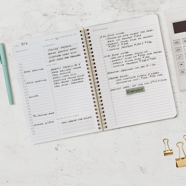 Alt view image 7 of 7 - Beautiful Daily Planner And Notebook With Hourly Schedule - Spiral Notebook Aesthetic Spiral to Do List Notepad to Easily Organize Your Tasks and Appointments - School or Office Supplies for Women