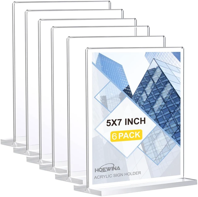 Main image of 6 Pack Acrylic Sign Holder 5 x 7 Inch, Vertical Display Sign Stand Clear Menu Holder Stand, Table Paper Holder, Desk Brochure Holder for Vendor Booth Display Items, Restaurants, Office, Store