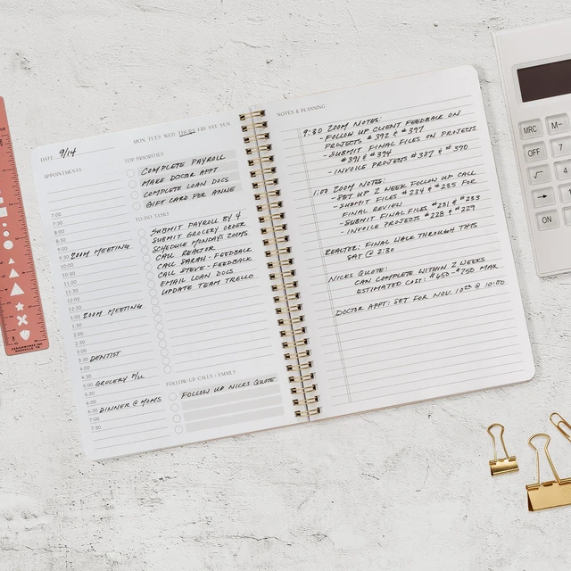 Alt view image 7 of 7 - Beautiful Daily Planner And Notebook With Hourly Schedule - Spiral Notebook Aesthetic Spiral to Do List Notepad to Easily Organize Your Tasks and Appointments - School or Office Supplies for Women