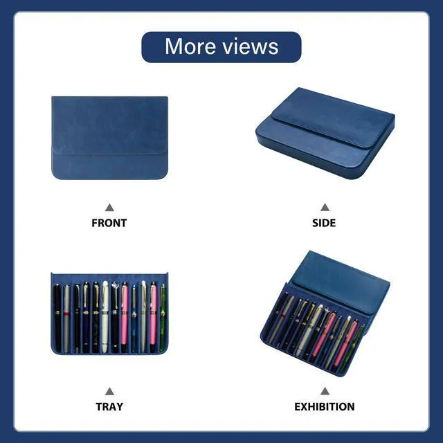 Alt view image 5 of 7 - 12 Slot Fountain Pen Case, Handmade Magnetic,Christmas Gift(blue) Large Capacity Pen Storage for Fountain Pen Collection Fountain Pen Holder for Adults, Home Office or Business Use