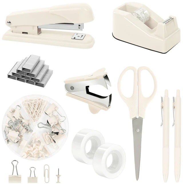 Main image of Office Supplies Set, Stapler and Tape Dispenser Set,10PCS Desk Accessories Kit with Stapler, Tape Dispenser, Scissors, Clips & Staple Remover, for Home Office, School