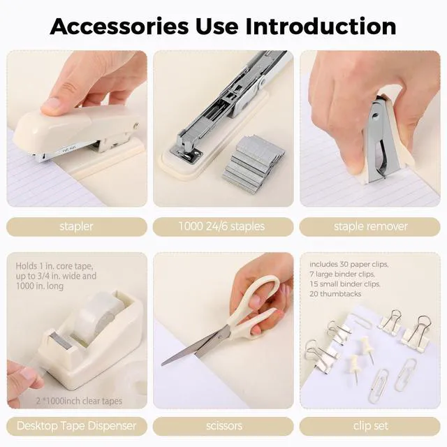 Alt view image 2 of 7 - Office Supplies Set, Stapler and Tape Dispenser Set,10PCS Desk Accessories Kit with Stapler, Tape Dispenser, Scissors, Clips & Staple Remover, for Home Office, School