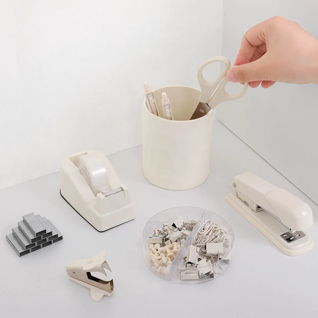 Alt view image 4 of 7 - Office Supplies Set, Stapler and Tape Dispenser Set,10PCS Desk Accessories Kit with Stapler, Tape Dispenser, Scissors, Clips & Staple Remover, for Home Office, School