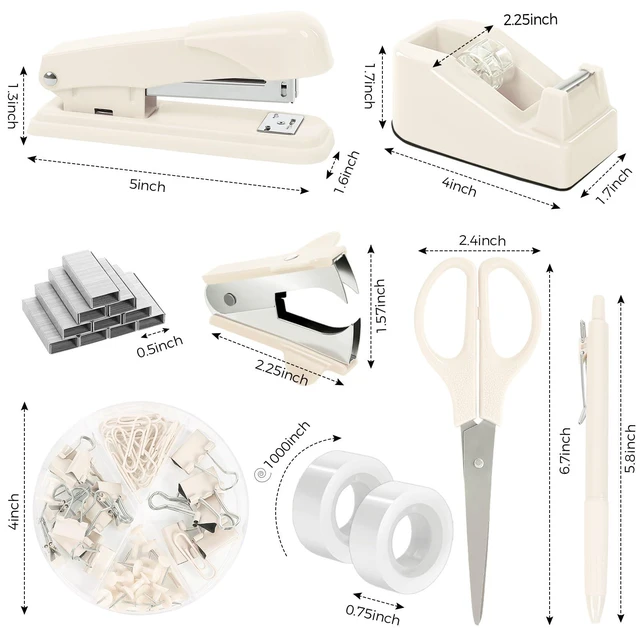 Alt view image 5 of 7 - Office Supplies Set, Stapler and Tape Dispenser Set,10PCS Desk Accessories Kit with Stapler, Tape Dispenser, Scissors, Clips & Staple Remover, for Home Office, School