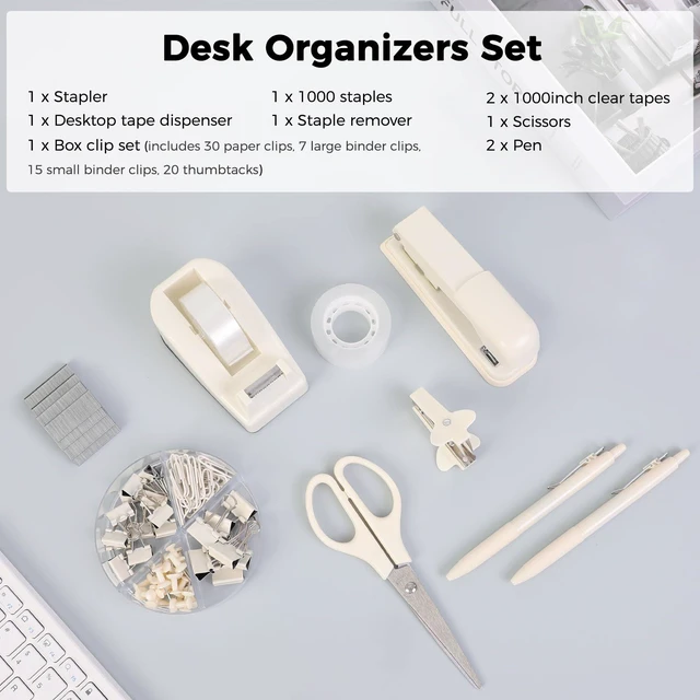Alt view image 3 of 7 - Office Supplies Set, Stapler and Tape Dispenser Set,10PCS Desk Accessories Kit with Stapler, Tape Dispenser, Scissors, Clips & Staple Remover, for Home Office, School