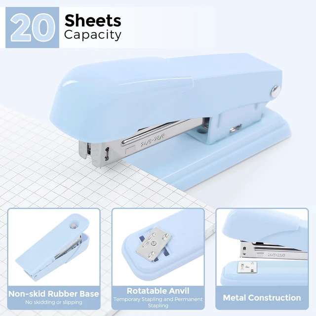 Alt view image 4 of 7 - Blue Office Desk Accessories, Stapler and Tape Dispenser Set,10PCS Blue Office Supplies, Stapler, Tape Dispenser, Scissors, Clips and 1000pcs Staples,Desk Supplies for Women