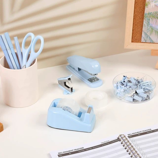 Alt view image 6 of 7 - Blue Office Desk Accessories, Stapler and Tape Dispenser Set,10PCS Blue Office Supplies, Stapler, Tape Dispenser, Scissors, Clips and 1000pcs Staples,Desk Supplies for Women