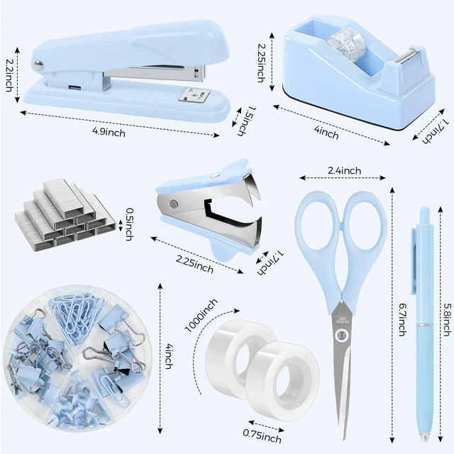 Alt view image 7 of 7 - Blue Office Desk Accessories, Stapler and Tape Dispenser Set,10PCS Blue Office Supplies, Stapler, Tape Dispenser, Scissors, Clips and 1000pcs Staples,Desk Supplies for Women