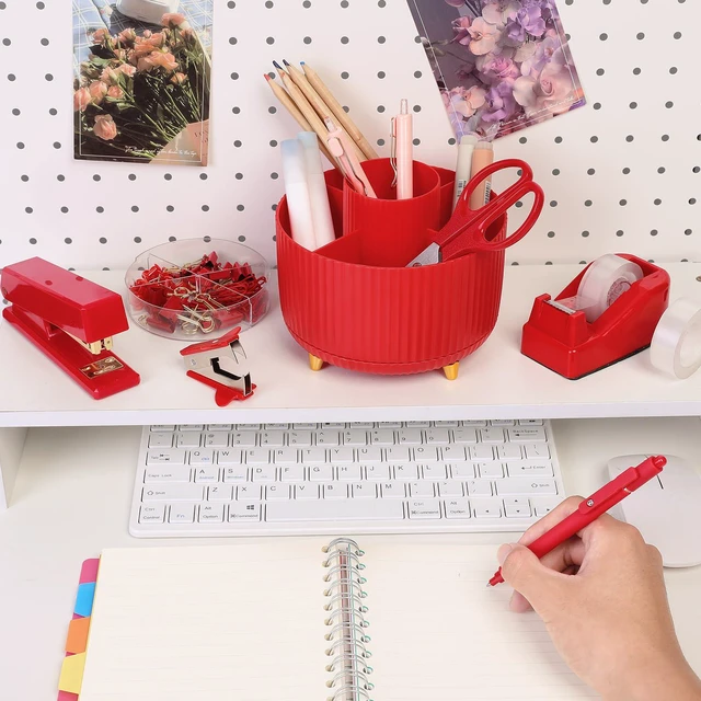 Alt view image 7 of 7 - Red Office Supplies Set, Desk Accessories, Stapler, Tape Dispenser, Scissors, Binder/Paper Clips and 1000pcs Staples, Office Decor for Women
