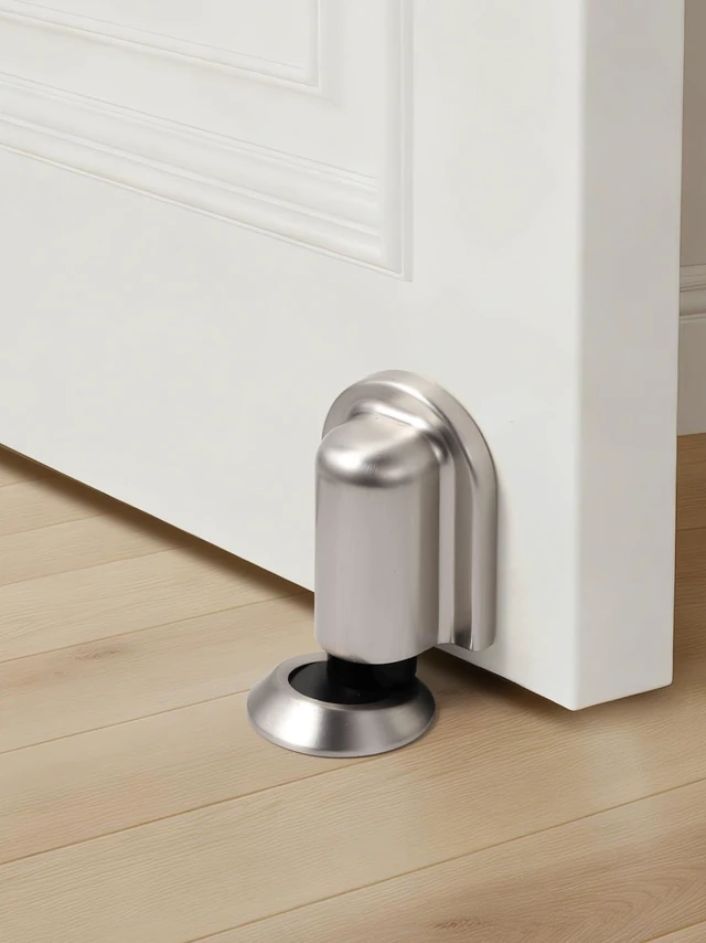 Alt view image 2 of 7 - 4 Pack Nickel Door Stopper Magnetic Door Cathc Brushed Nickel Floor Mounted Door Stop Keep Door Open with Screws and Adhesive No Drilling
