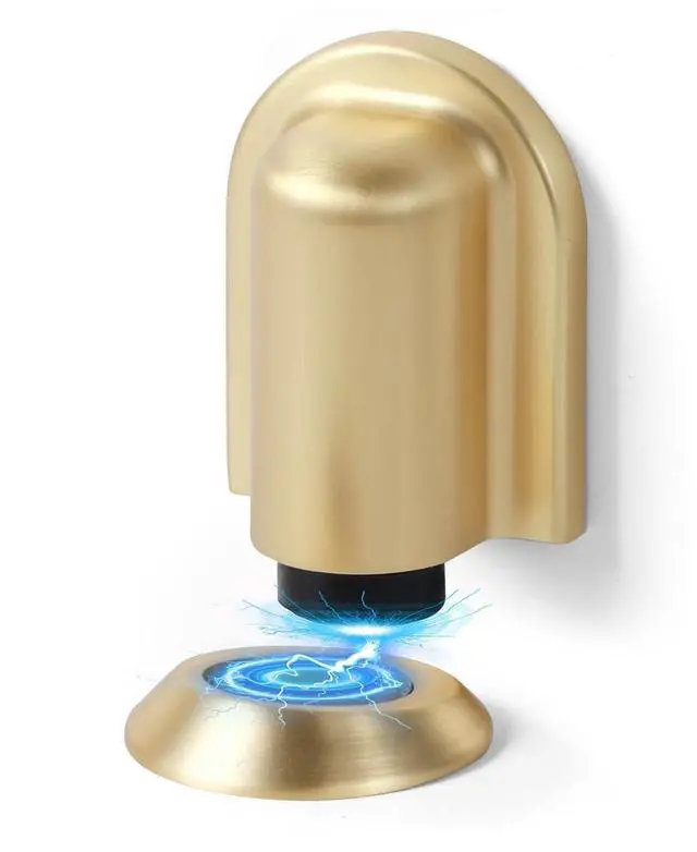 Main image of 4 Pack Gold Door Stopper Magnetic Door Cathc Brushed Gold Floor Mounted Door Stop Keep Door Open with Screws and Adhesive No Drilling