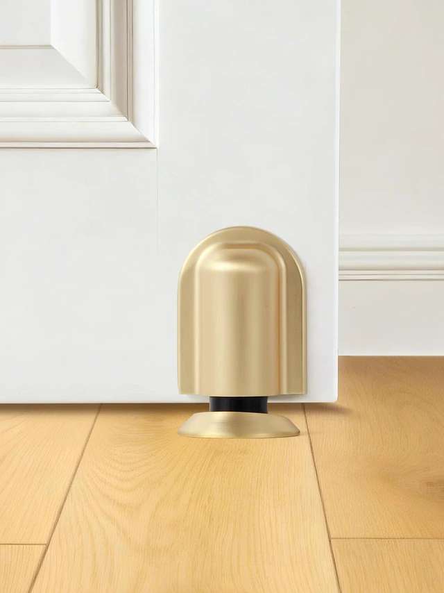 Alt view image 2 of 7 - 4 Pack Gold Door Stopper Magnetic Door Cathc Brushed Gold Floor Mounted Door Stop Keep Door Open with Screws and Adhesive No Drilling