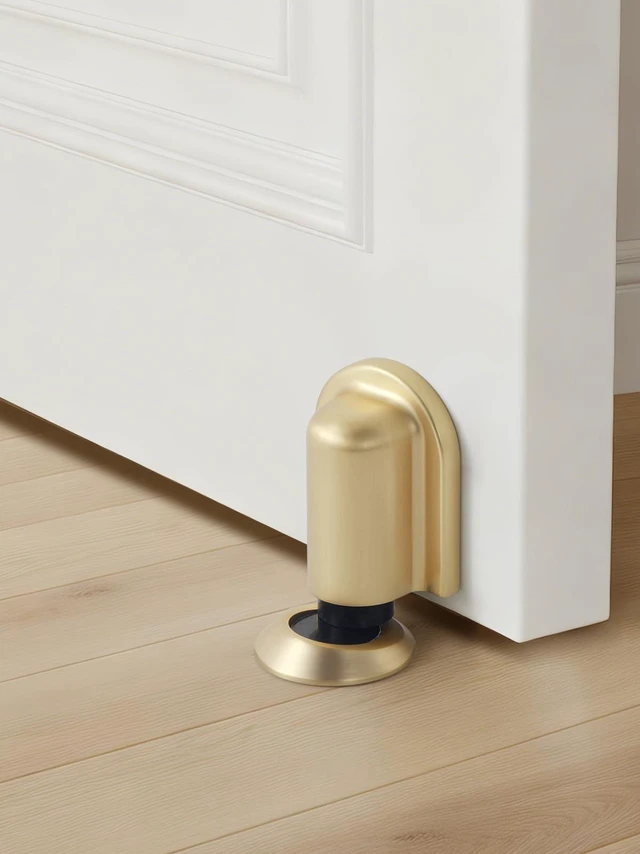 Alt view image 3 of 7 - 4 Pack Gold Door Stopper Magnetic Door Cathc Brushed Gold Floor Mounted Door Stop Keep Door Open with Screws and Adhesive No Drilling