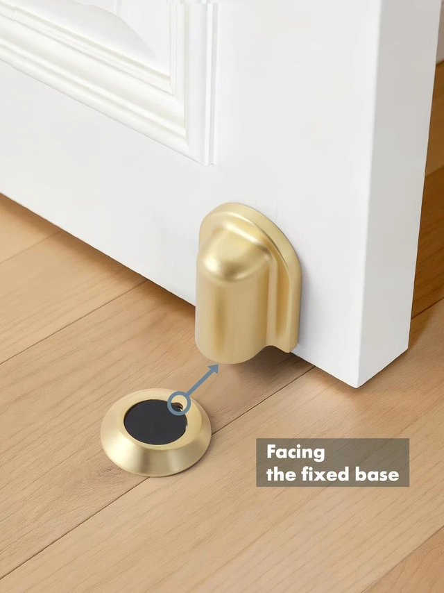 Alt view image 4 of 7 - 4 Pack Gold Door Stopper Magnetic Door Cathc Brushed Gold Floor Mounted Door Stop Keep Door Open with Screws and Adhesive No Drilling