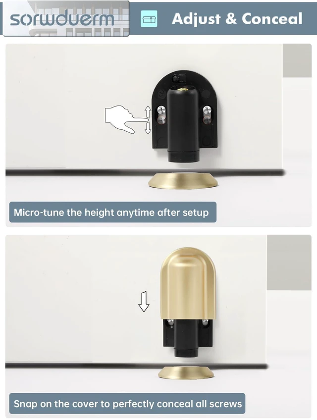 Alt view image 6 of 7 - 4 Pack Gold Door Stopper Magnetic Door Cathc Brushed Gold Floor Mounted Door Stop Keep Door Open with Screws and Adhesive No Drilling