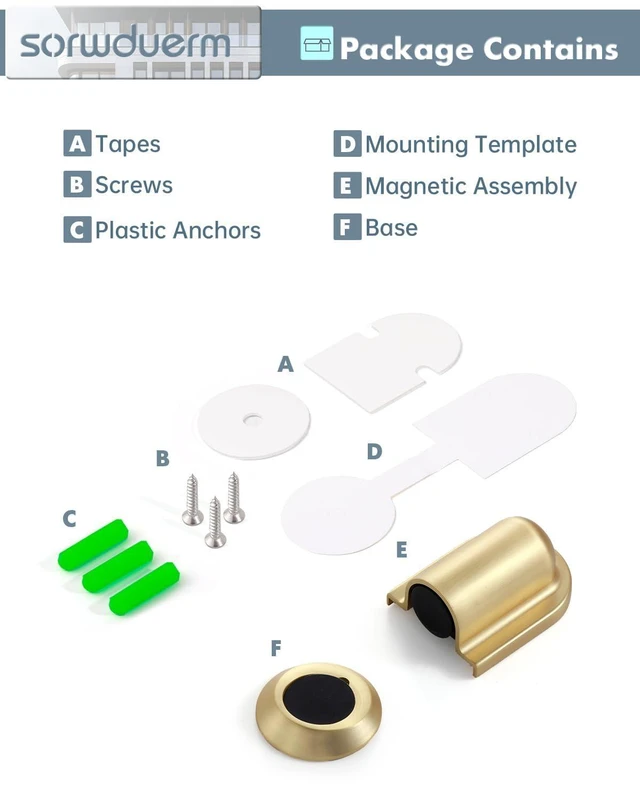 Alt view image 7 of 7 - 4 Pack Gold Door Stopper Magnetic Door Cathc Brushed Gold Floor Mounted Door Stop Keep Door Open with Screws and Adhesive No Drilling
