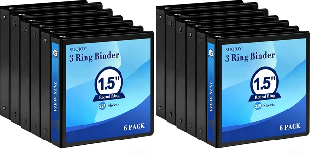 Main image of 1.5-Inch 3-Ring Binder with Pockets, 1-1/2 Clear View Binders, PVC Free, Holds up to 325 Sheets US Letter Size, Perfect for School,Office and Home(12 Pack, Black)