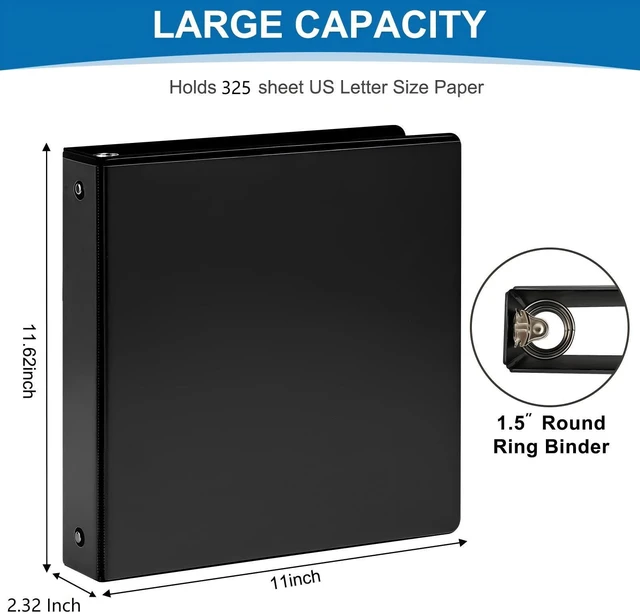 Alt view image 2 of 7 - 1.5-Inch 3-Ring Binder with Pockets, 1-1/2 Clear View Binders, PVC Free, Holds up to 325 Sheets US Letter Size, Perfect for School,Office and Home(12 Pack, Black)