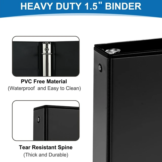 Alt view image 3 of 7 - 1.5-Inch 3-Ring Binder with Pockets, 1-1/2 Clear View Binders, PVC Free, Holds up to 325 Sheets US Letter Size, Perfect for School,Office and Home(12 Pack, Black)