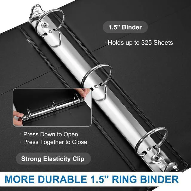 Alt view image 4 of 7 - 1.5-Inch 3-Ring Binder with Pockets, 1-1/2 Clear View Binders, PVC Free, Holds up to 325 Sheets US Letter Size, Perfect for School,Office and Home(12 Pack, Black)